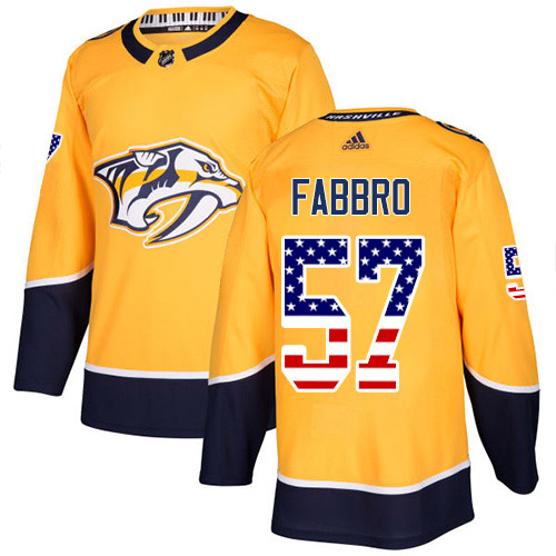 Adidas Nashville Predators 57 Dante Fabbro Yellow Home Authentic USA Flag Stitched Youth NHL Jersey